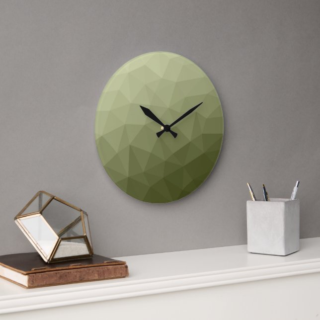 Army light green gradient geometric mesh pattern large clock (Office)