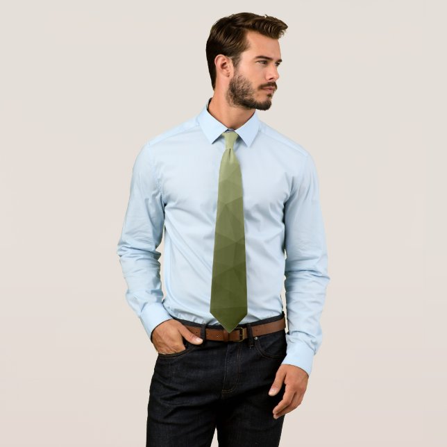 Army light green gradient geometric mesh pattern tie (In Situ)