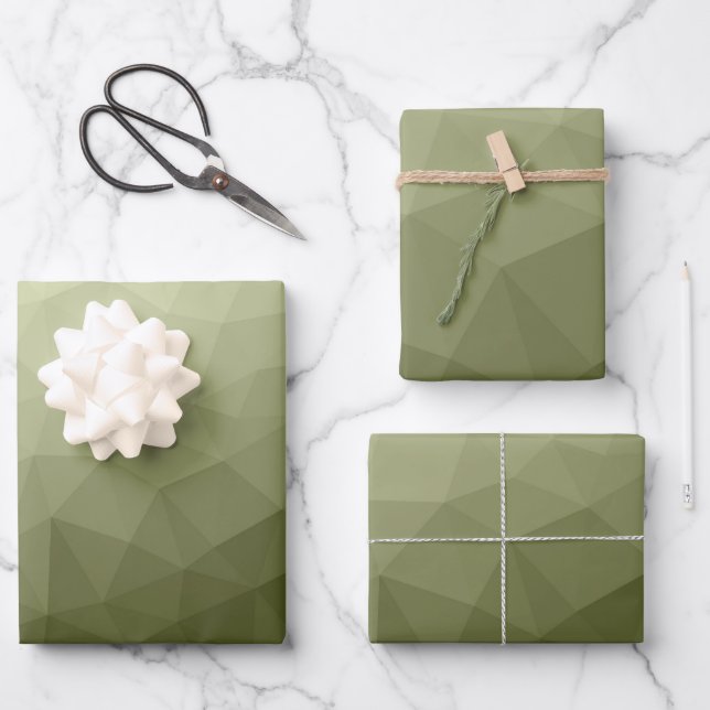 Army light green gradient geometric mesh pattern wrapping paper sheet (Front)