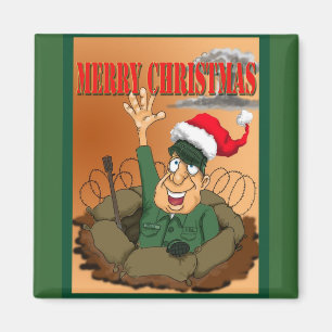 Army Man Waving with Santa Hat Magnet
