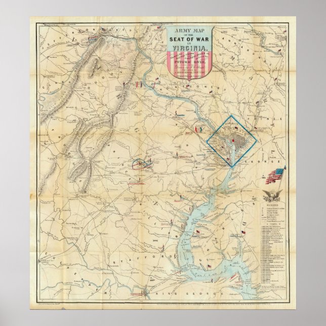 Army Map of The Seat of War In Virginia Poster (Front)