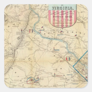 Army Map of The Seat of War In Virginia Square Sticker