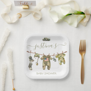Army Military Baby Shower Clothesline Paper Plate