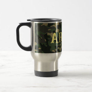 Army military camouflage green travel mug