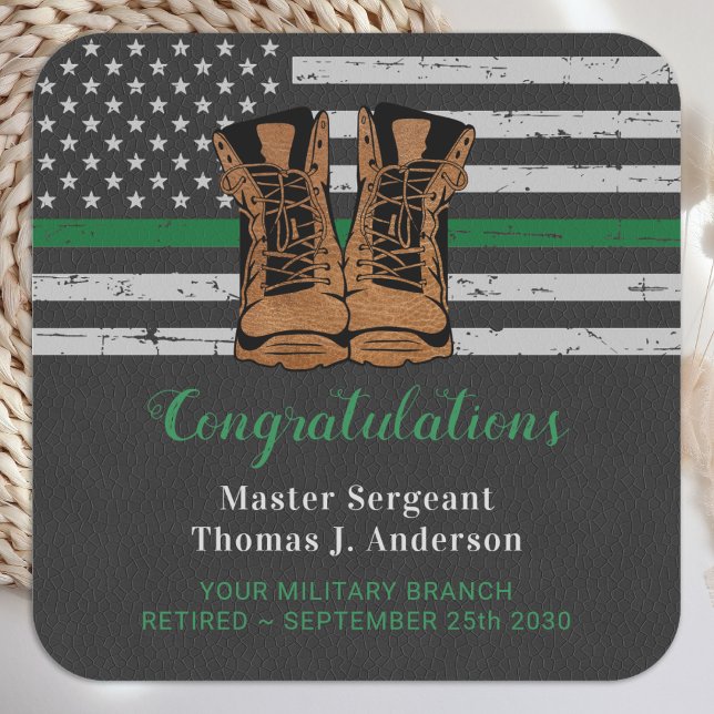 Army Military Retirement Leather Boots Green Line Square Sticker (Creator Uploaded)