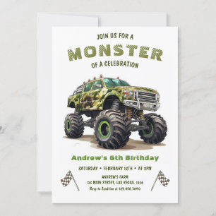 Army Monster Truck  Boy Birthday Invitation