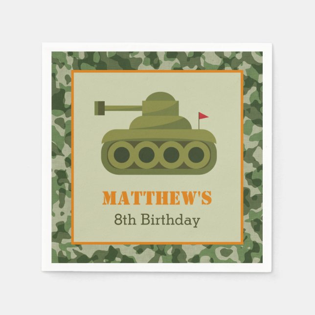 Army Napkins - Boy Birthday Military Soldier Tank (Front)