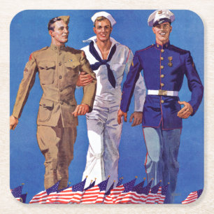 Army, Navy & Marines Square Paper Coaster