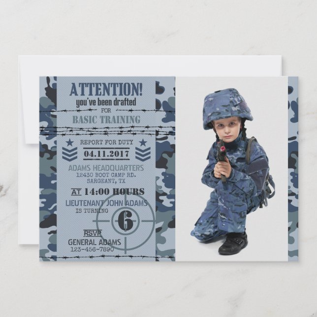 Army Navy Ocean Camouflage Military Birthday Invitation (Front)