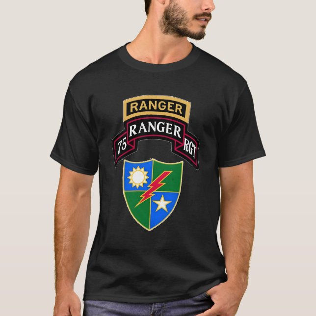 Army Ranger 75Th Ranger Regit Tab Scroll Crest T-Shirt (Front)