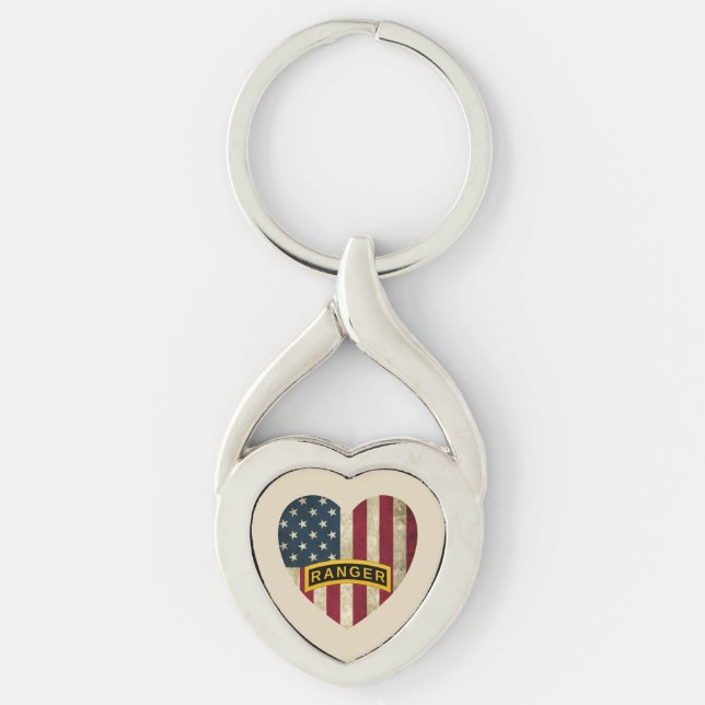 Army Ranger School Tab American Heart Flag Key Ring (Front)