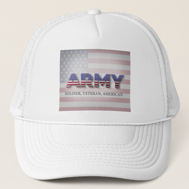 Army “Soldier, Veteran, American” Trucker Hat (Front)