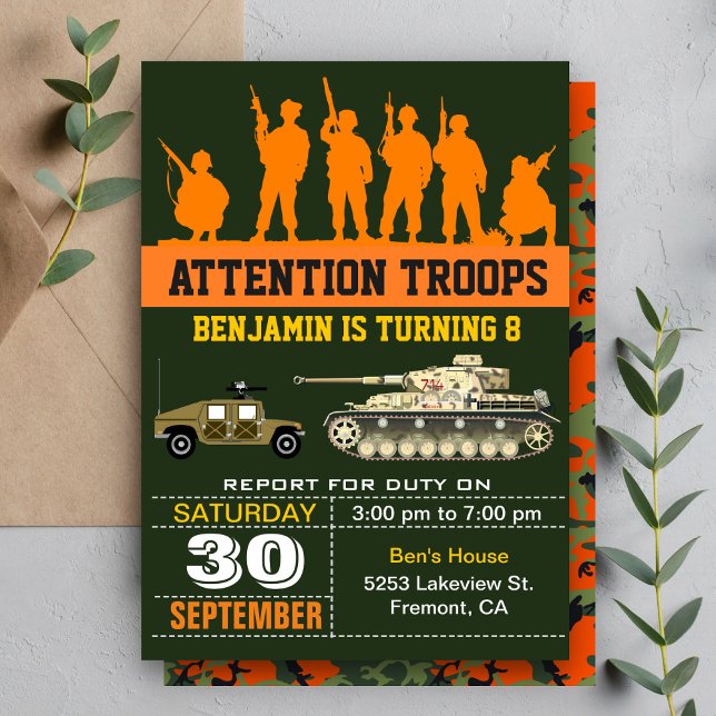 Army Soldiers Military Camo Birthday Invitation (Creator Uploaded)