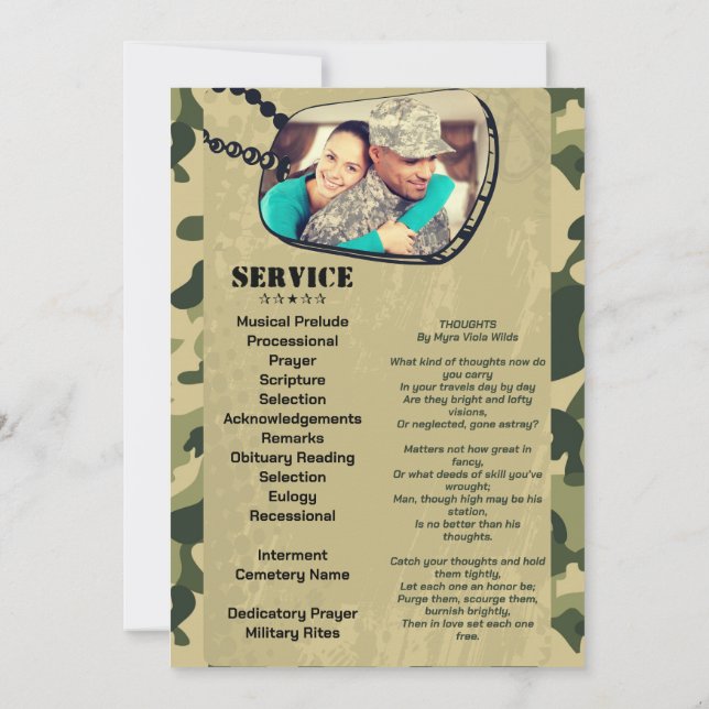 Army Themed photo Military Memorial Program Invitation (Back)