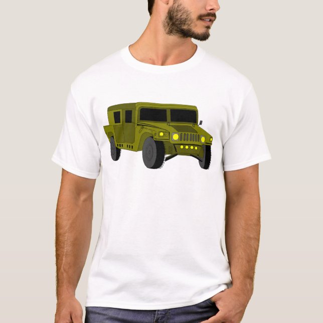 Army Truck Cartoon Drawing T-Shirt (Front)