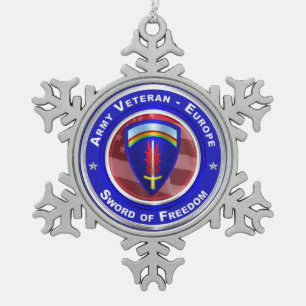 Army Veteran-Europe Keepsake Christmas Snowflake Pewter Christmas Ornament