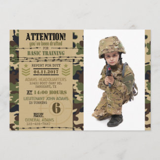Army Woodland Camouflage Military Birthday Invitation