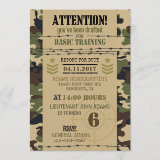 Army Woodland Camouflage Military Birthday Invitation