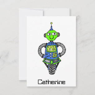 Arnie robot, blue and green invitation