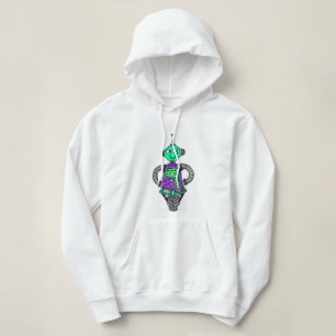 Arnie robot, purple and green hoodie