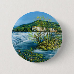 ARNO RIVER AT ROVEZZANO Florence Tuscany Landscape 6 Cm Round Badge