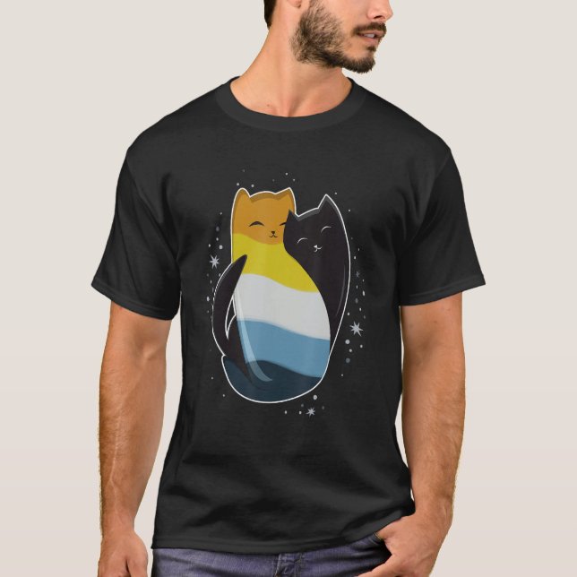 Aroace Cat LGBT Asexual Aromantic Pride Flag Yin Y T-Shirt (Front)