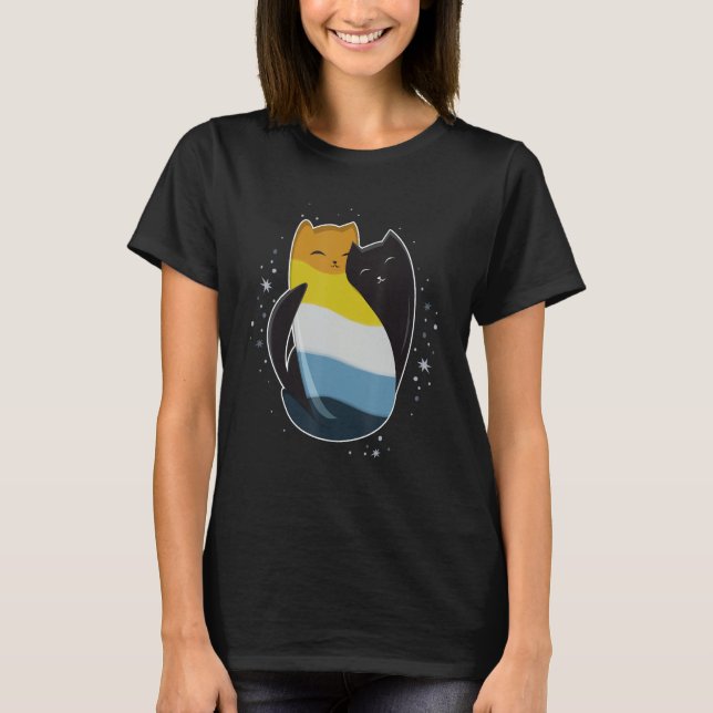 Aroace Cat LGBT Asexual Aromantic Pride Flag Yin Y T-Shirt (Front)