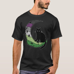 Aroace Cat Moon LGBT Gay Asexual Aromantic Pride F T-Shirt