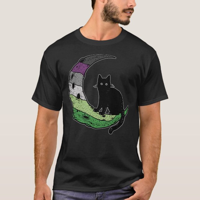 Aroace Cat Moon LGBT Gay Asexual Aromantic Pride F T-Shirt (Front)