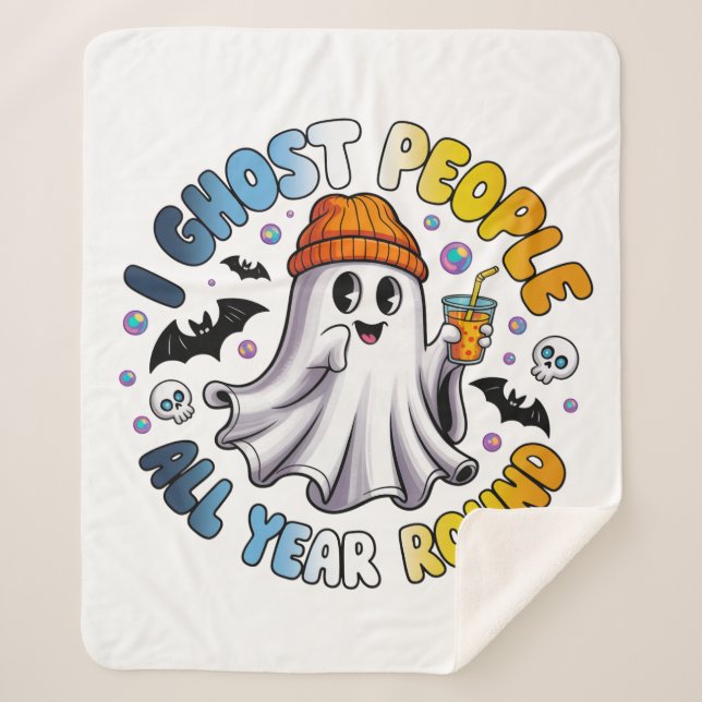 AroAce Funny Halloween – I Ghost People Sherpa Blanket (Front)