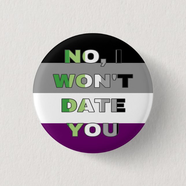 Aroace “No, I won’t date you” 3 Cm Round Badge (Front)
