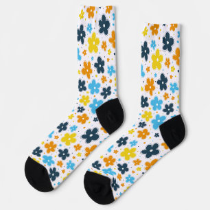 AroAce Pride Flowers Doodle Orange Yellow Blue Socks