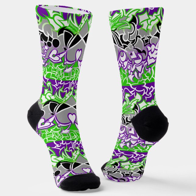Aroace Radioactive Pride Flag Squiggles Socks (Angled)