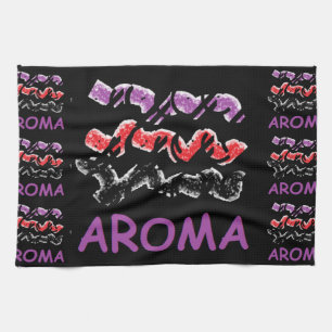 Aroma black with red and purple tea towel