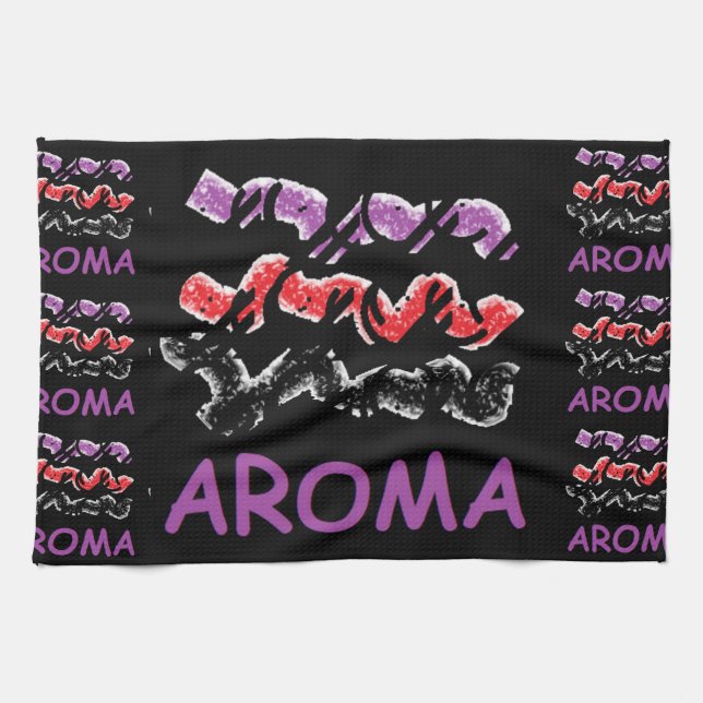Aroma black with red and purple tea towel (Horizontal)