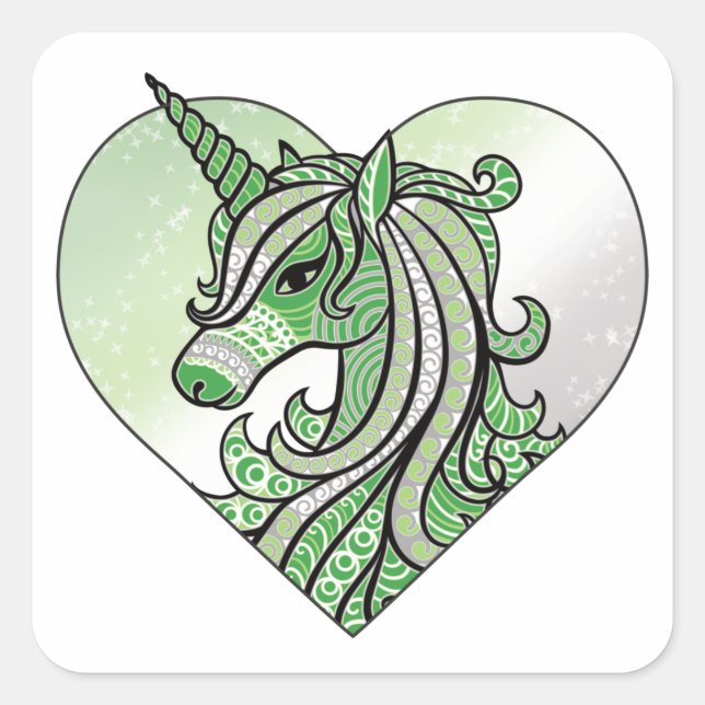 Aromantic Aro Pride Unicorn Zen Doodle Square Sticker (Front)