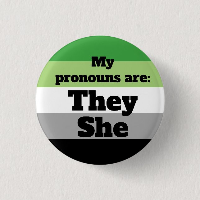 Aromantic/Aro They/She Pronouns 3 Cm Round Badge (Front)