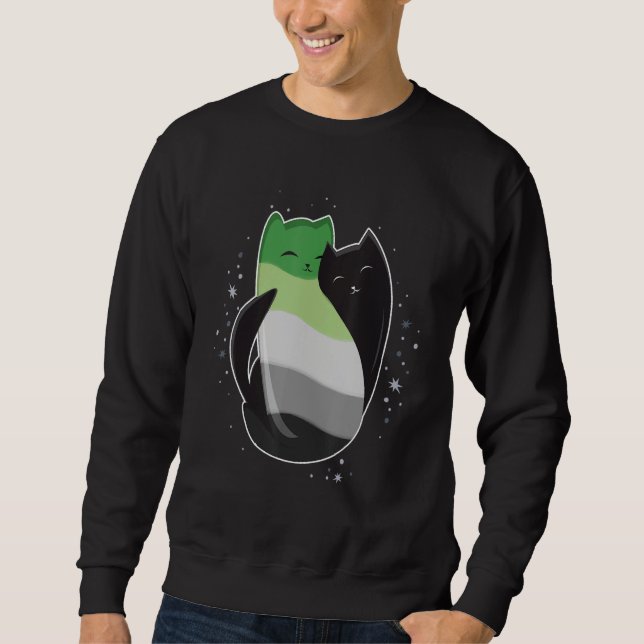 Aromantic Cat LGBT Asexual Aro Pride Flag Yin Yang Sweatshirt (Front)