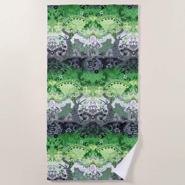 Aromantic Dragon Damask - Aro Pride Flag Colours Beach Towel (Front)