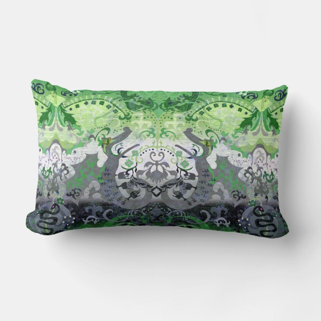 Aromantic Dragon Damask - Aro Pride Flag Colours Lumbar Cushion (Front)