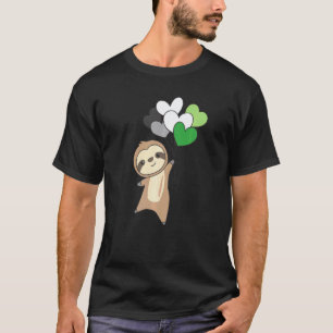 Aromantic Flag Pride Lgbtq Balloon Hearts Sloth 1 T-Shirt
