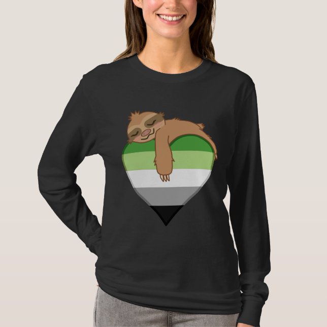 Aromantic Pride Flag Sloth T-Shirt (Front)