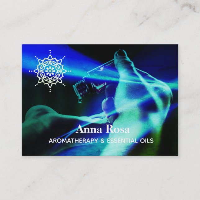 *~* Aromatherapy Eye-catching Essential Oils Blue Business Card (Front)