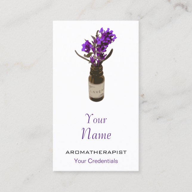 Aromatherapy Lavender Oil Bottle Business Cards (Front)