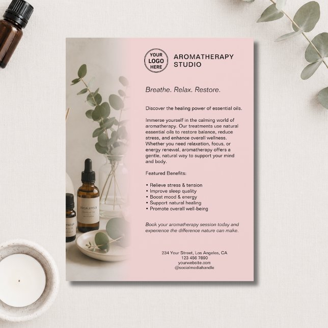 Aromatherapy Spa Business Pink Custom Logo   Flyer (Aromatherapy Spa Business Pink Custom Logo Flyer)