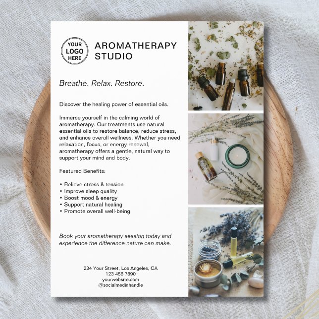 Aromatherapy Spa Custom Logo Promotional Business  Flyer (Create your own Aromatherapy Studio Business Flyer)