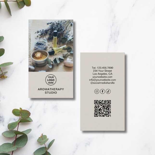 Aromatherapy Spa Custom Logo QR Professional Business Card (Aromatherapy Spa Custom Logo QR Professional Business Card)