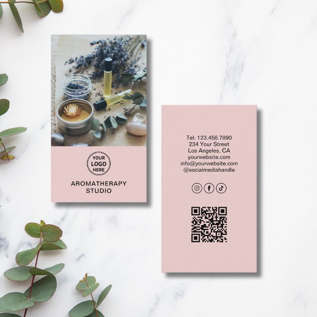 Aromatherapy Spa Logo QR Pink Professional Business Card (Aromatherapy Spa Logo QR Pink Professional Business Card)