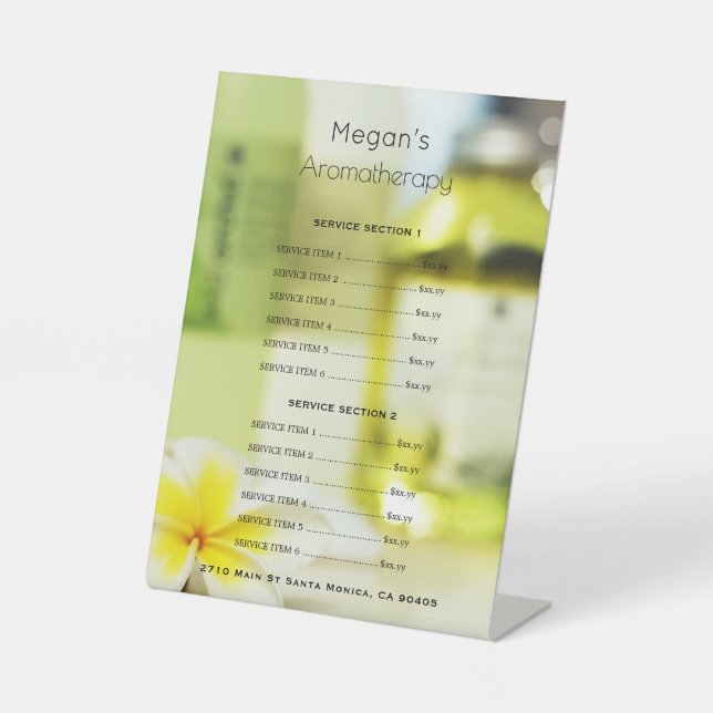Aromatherapy Spa Skin Care Salon Price List Pedestal Sign (Front)
