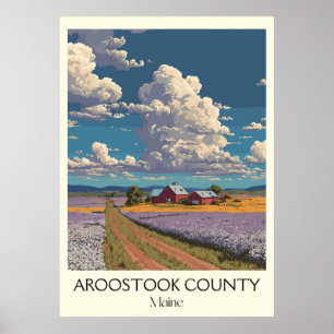 Aroostook County ME Vintage Rural Farm Landscape Poster